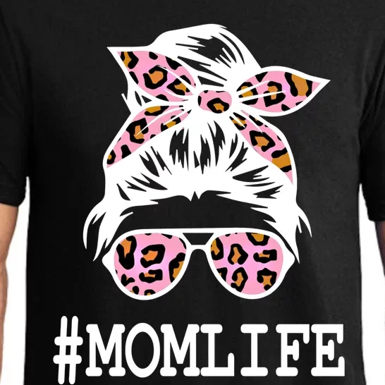 Momlife Messy Hair Bun Leopard Mother's Day Funny Gift Pajama Set