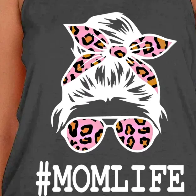 Momlife Messy Hair Bun Leopard Mother's Day Funny Gift Women's Knotted Racerback Tank