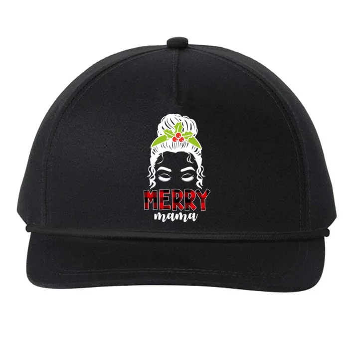 Merry Mama Hair Bun Festive Christmas Snapback Five-Panel Rope Hat