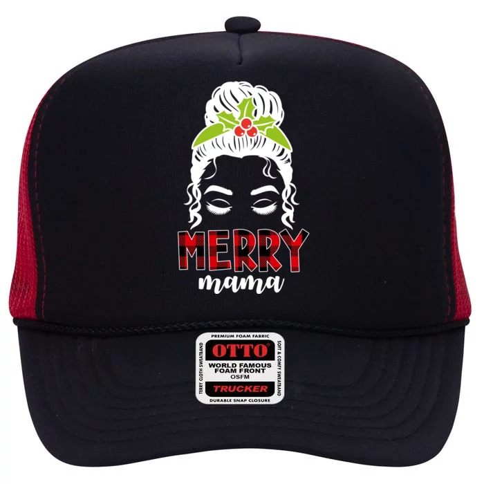 Merry Mama Hair Bun Festive Christmas High Crown Mesh Trucker Hat