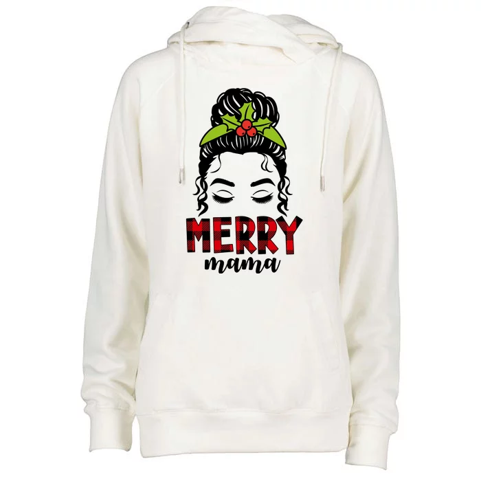 Merry Mama Hair Bun Festive Christmas Womens Funnel Neck Pullover Hood