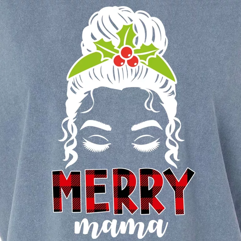 Merry Mama Hair Bun Festive Christmas Garment-Dyed Women's Muscle Tee