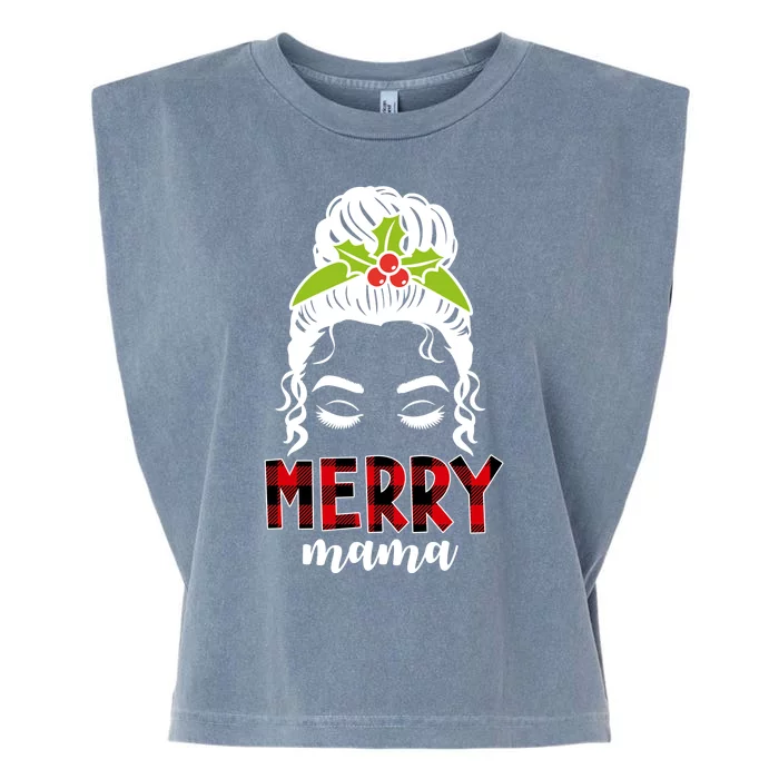 Merry Mama Hair Bun Festive Christmas Garment-Dyed Women's Muscle Tee