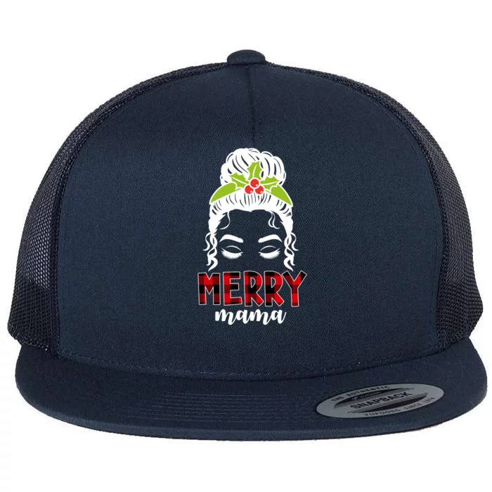 Merry Mama Hair Bun Festive Christmas Flat Bill Trucker Hat