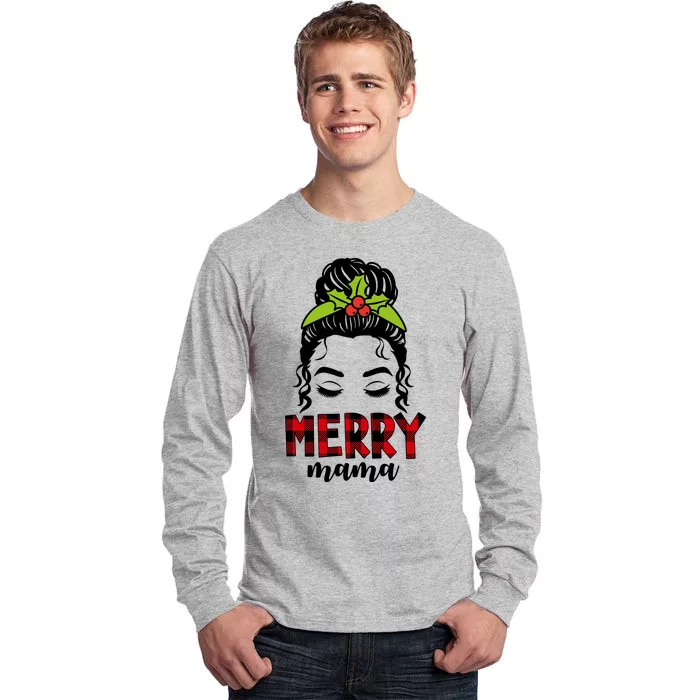 Merry Mama Hair Bun Festive Christmas Tall Long Sleeve T-Shirt