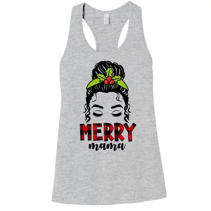 Merry Mama Hair Bun Festive Christmas Women's Racerback Tank