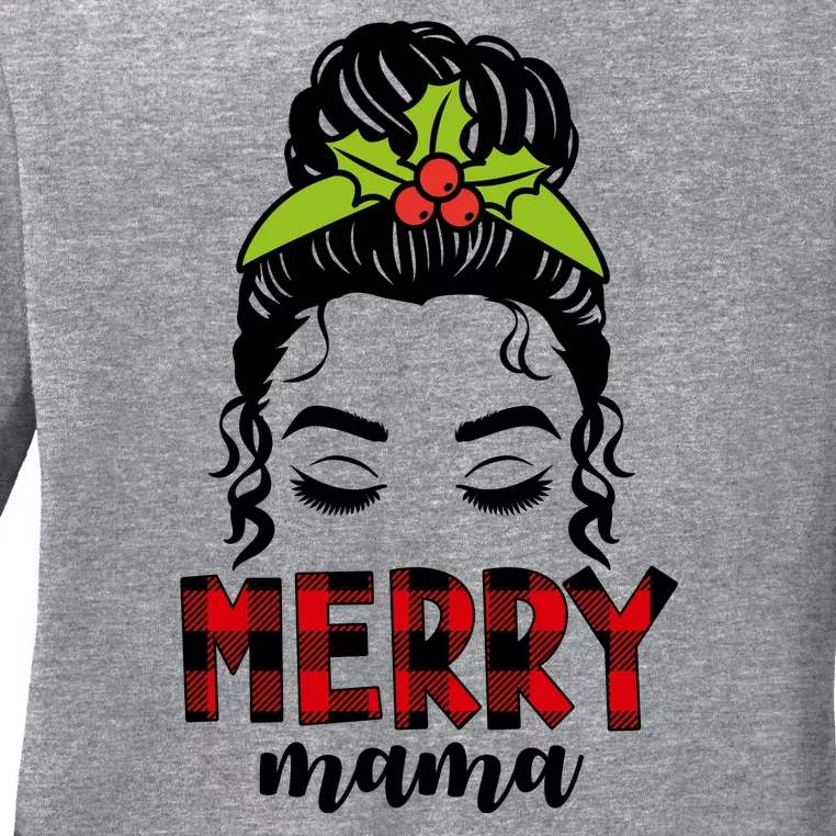 Merry Mama Hair Bun Festive Christmas Ladies Long Sleeve Shirt