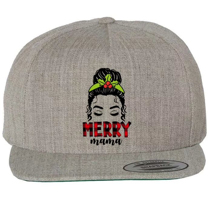 Merry Mama Hair Bun Festive Christmas Wool Snapback Cap