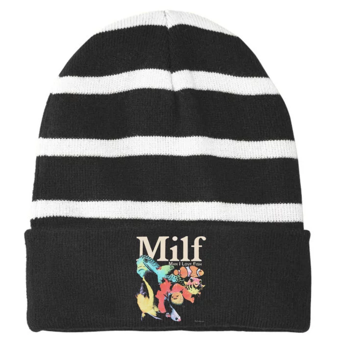 Milf Man I Love Fish Striped Beanie with Solid Band