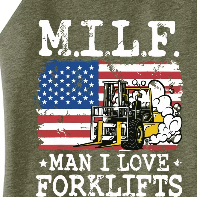 MILF Man I Love Forklifts American Flag Forklift Driver Women’s Perfect Tri Rocker Tank