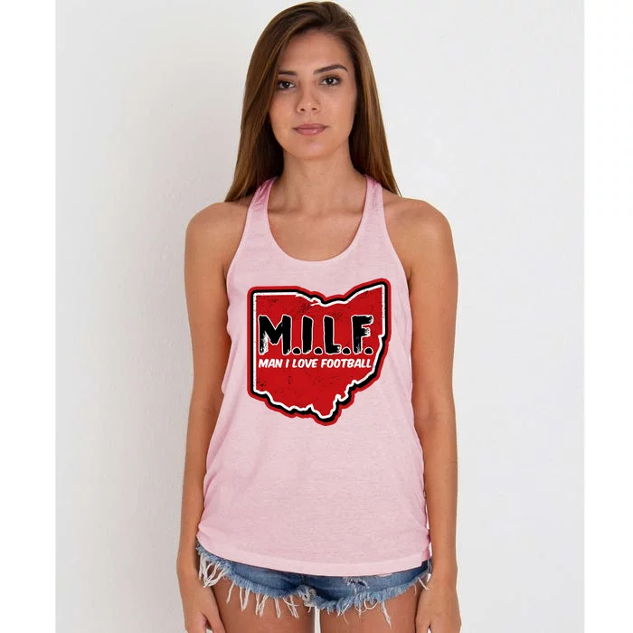 MILF Man I Love Football Ohio State Women's Knotted Racerback Tank