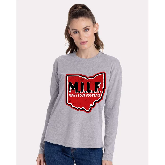 MILF Man I Love Football Ohio State Womens Cotton Relaxed Long Sleeve T-Shirt