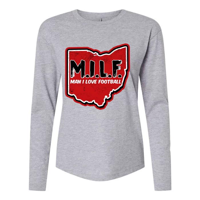 MILF Man I Love Football Ohio State Womens Cotton Relaxed Long Sleeve T-Shirt