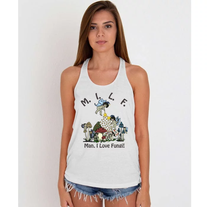 MILF Man I Love Fungi Mushroom Ideal For Valentine's Day Women's Knotted Racerback Tank