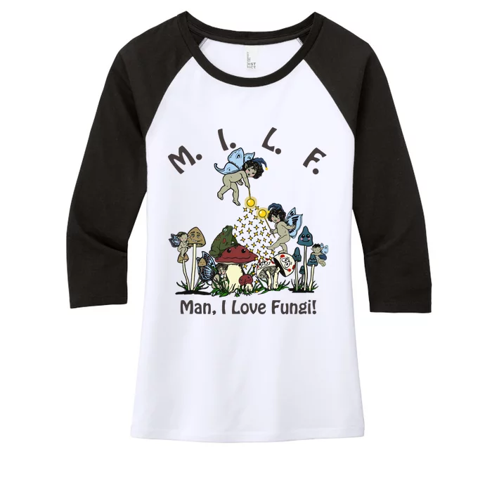 MILF Man I Love Fungi Mushroom Ideal For Valentine's Day Women's Tri-Blend 3/4-Sleeve Raglan Shirt