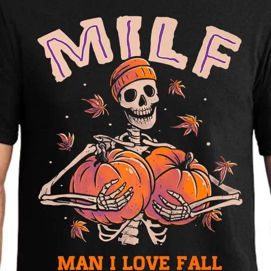 MILF Man I Love Fall Funny Skeleton Pumpkin Autumn Lover Pajama Set