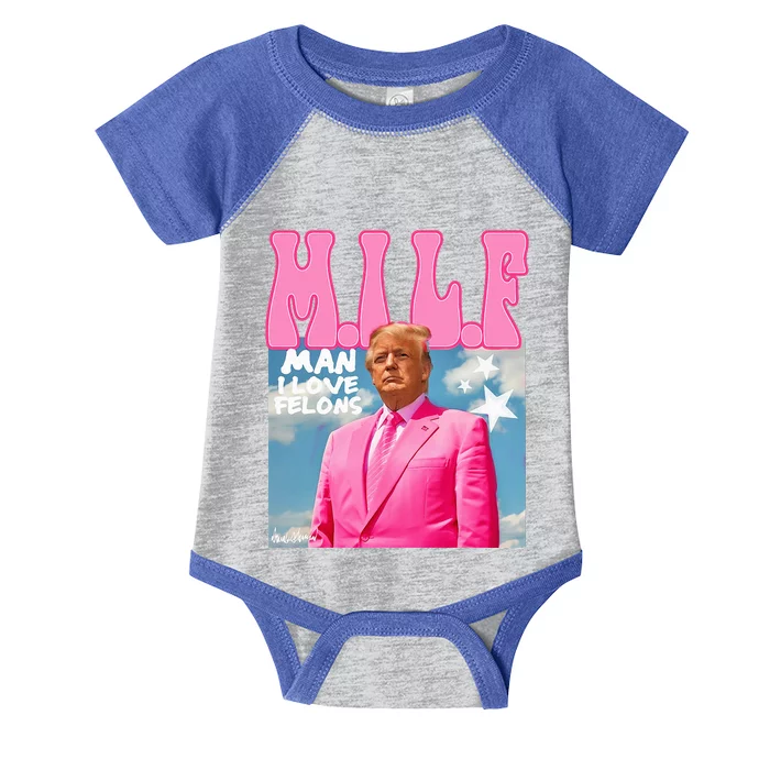 Milf Man I Love Felons Funny Trump Pink 2024 Infant Baby Jersey Bodysuit