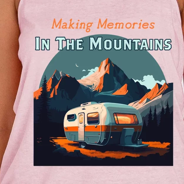 Making Memories In The Mountains Camper Trailer Rv Camping Cute Gift Women's Knotted Racerback Tank