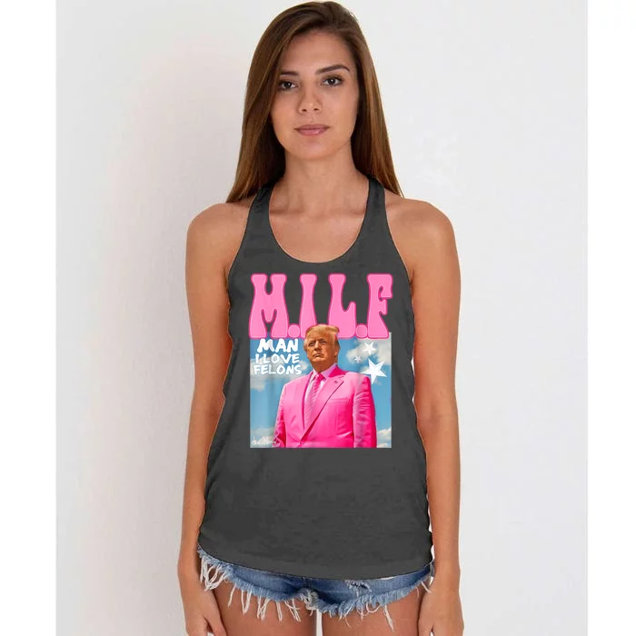 M.I.L.F Man I Love Felons Funny Trump 2024 Election Women's Knotted Racerback Tank