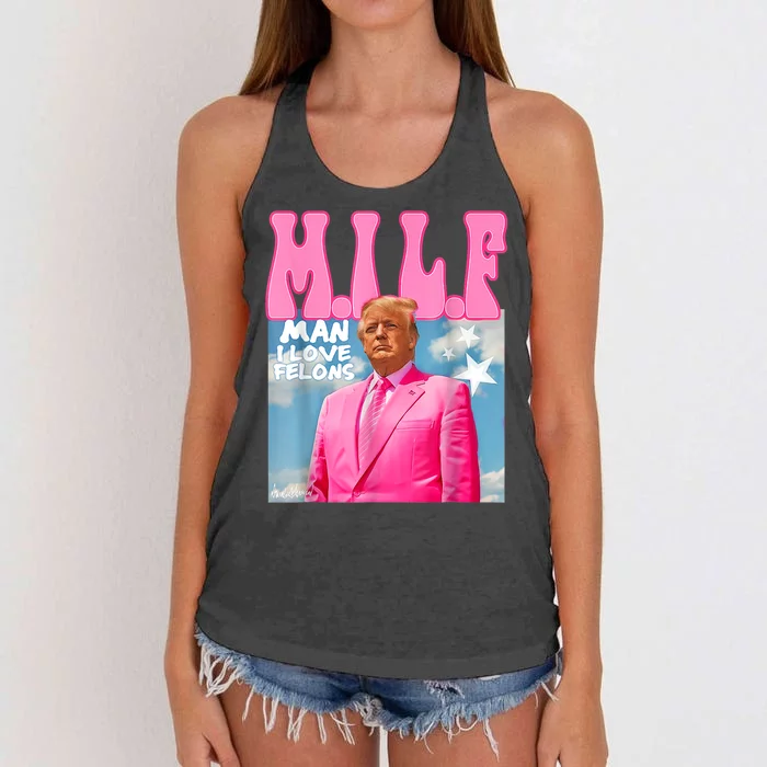 M.I.L.F Man I Love Felons Funny Trump 2024 Election Women's Knotted Racerback Tank