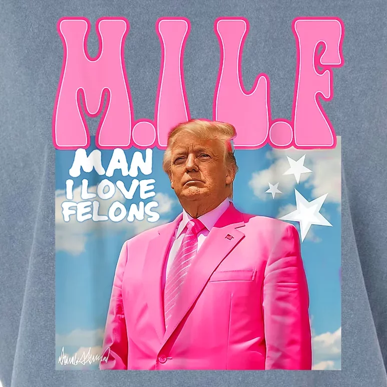 M.I.L.F Man I Love Felons Funny Trump 2024 Election Garment-Dyed Women's Muscle Tee