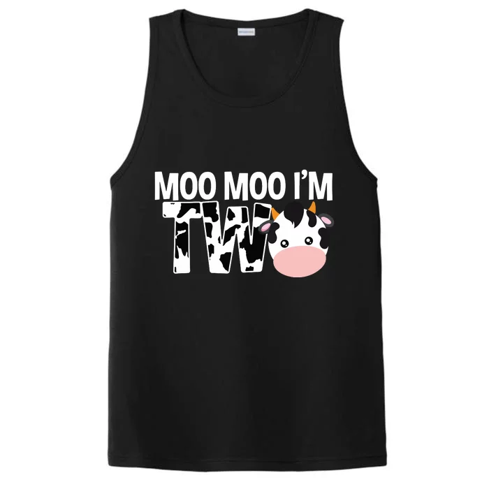 Moo Moo Im Two 2nd Birthday Funny Cow Sounds Tee Performance Tank