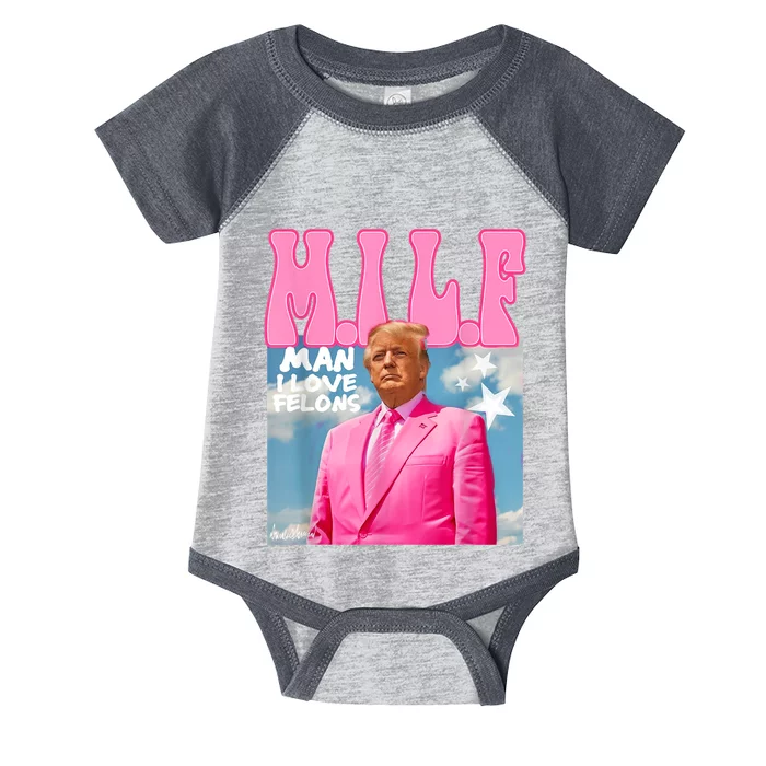 Milf Man I Love Felons Funny Trump Pink 2024 For President Infant Baby Jersey Bodysuit