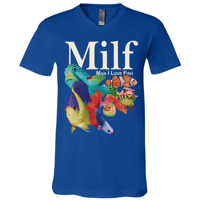 Milf Man I Love Fish Funny V-Neck T-Shirt