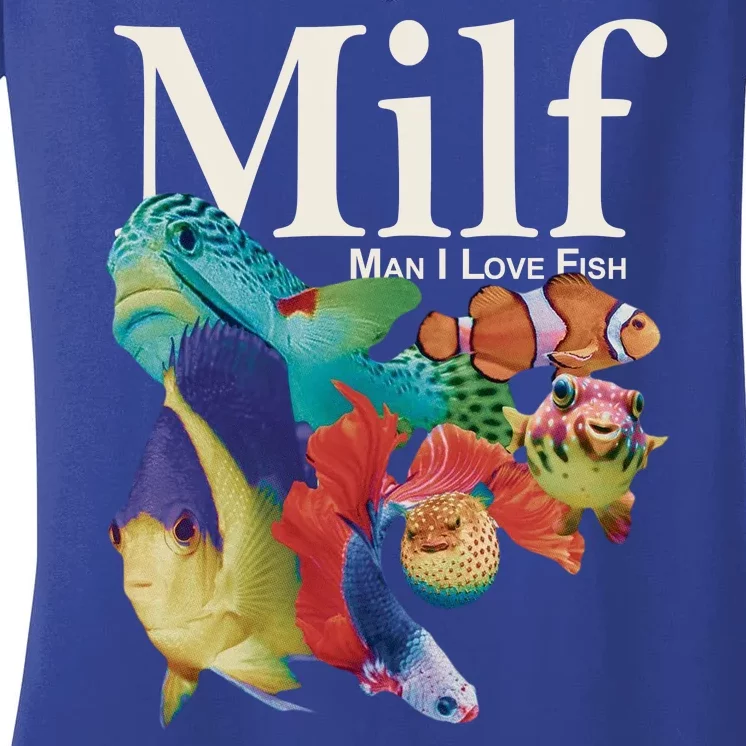 Milf Man I Love Fish Funny Women's V-Neck T-Shirt