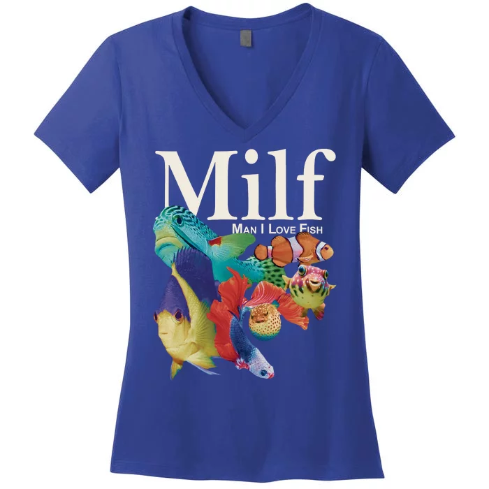 Milf Man I Love Fish Funny Women's V-Neck T-Shirt