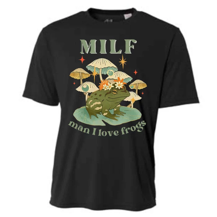 Milf Man I Love Frogs Vintage Retro Frog And Fungi Mushroom Cooling Performance Crew T-Shirt