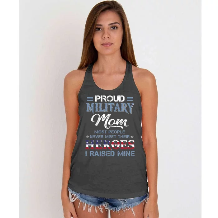 Military Mom I Raised My Hero America American Armed Forces Women's Knotted Racerback Tank