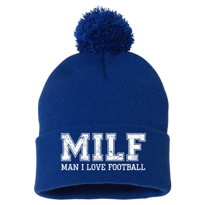 Milf Means I Love Football Gift Pom Pom 12in Knit Beanie