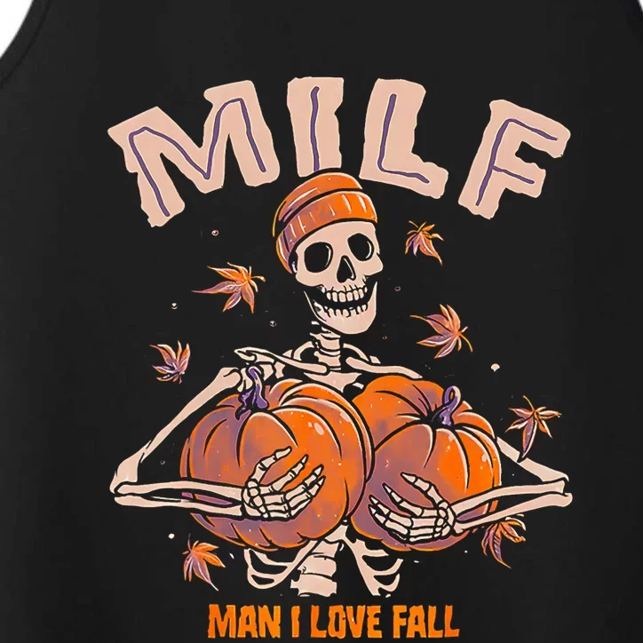 MILF Man I Love Fall Funny Spooky Skeleton Pumpkin Halloween Performance Tank