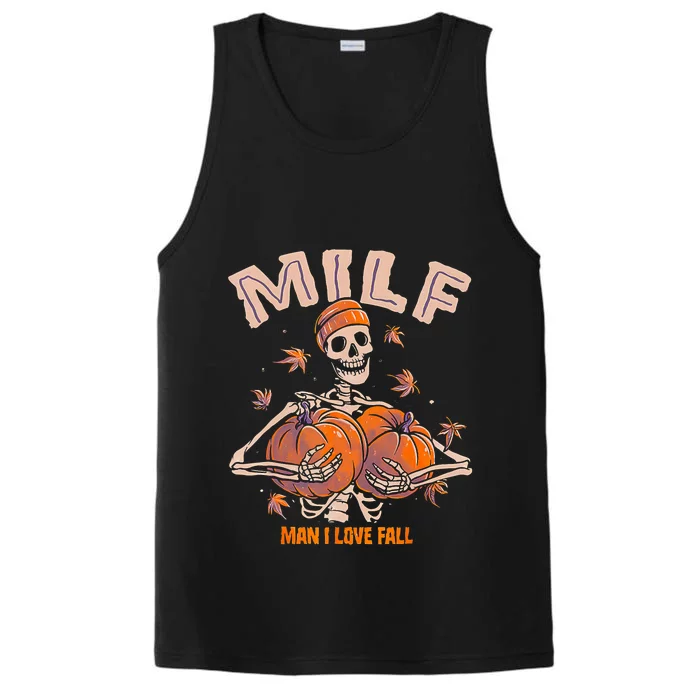 MILF Man I Love Fall Funny Spooky Skeleton Pumpkin Halloween Performance Tank