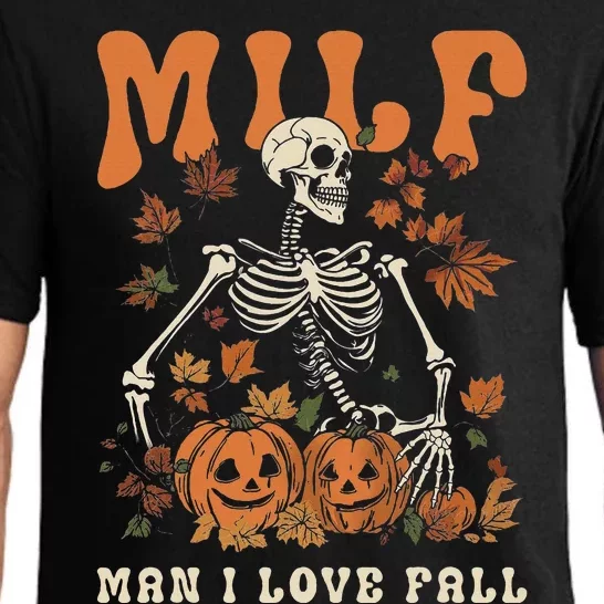 Milf Man I Love Fall Skeleton Pumpkin Thankgiving Pajama Set