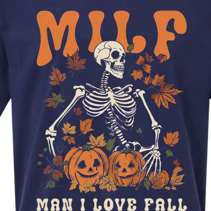 Milf Man I Love Fall Skeleton Pumpkin Thankgiving Sueded Cloud Jersey T-Shirt