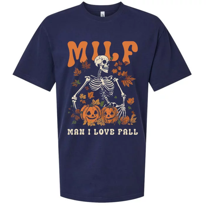 Milf Man I Love Fall Skeleton Pumpkin Thankgiving Sueded Cloud Jersey T-Shirt