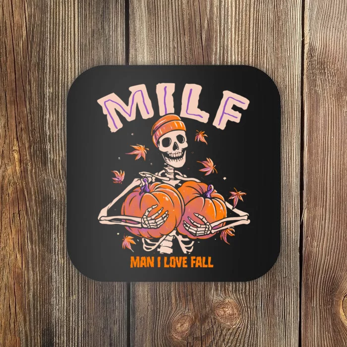 MILF Man I Love Fall Funny Skeleton Pumpkin Halloween Coaster