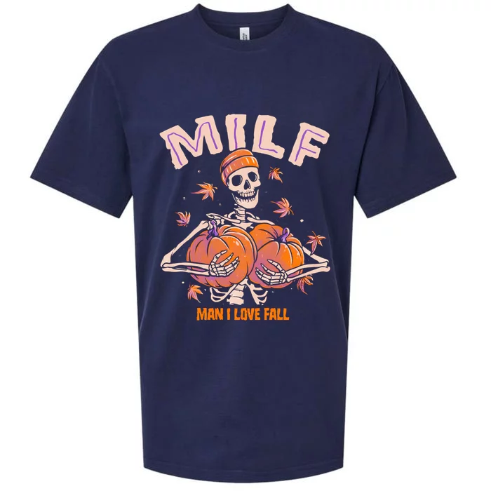 MILF Man I Love Fall Funny Skeleton Pumpkin Halloween Sueded Cloud Jersey T-Shirt