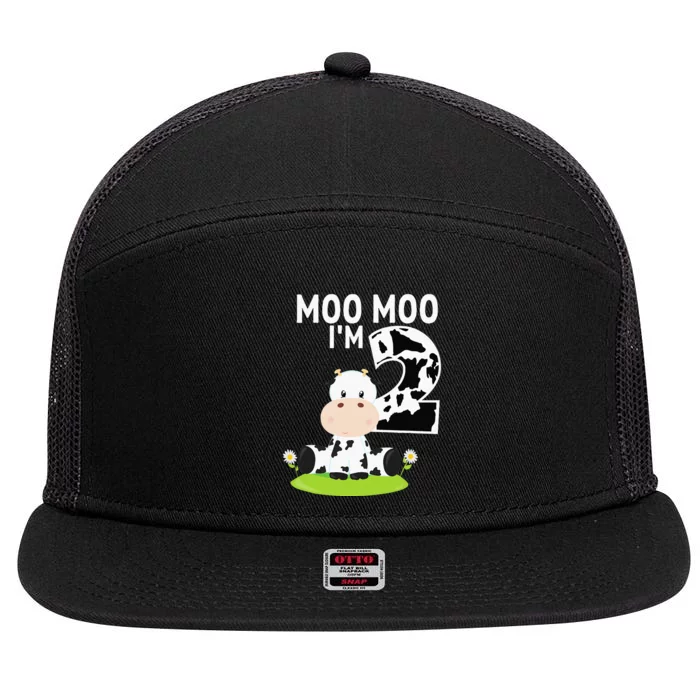 Moo Moo Im Two 2nd Birthday Funny Cute Cow Sounds 7 Panel Mesh Trucker Snapback Hat