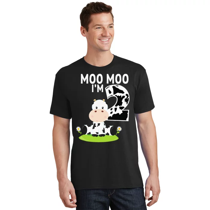 Moo Moo Im Two 2nd Birthday Funny Cute Cow Sounds T-Shirt