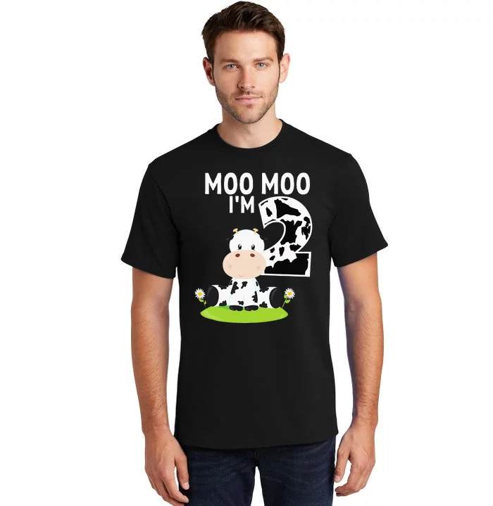 Moo Moo Im Two 2nd Birthday Funny Cute Cow Sounds Tall T-Shirt