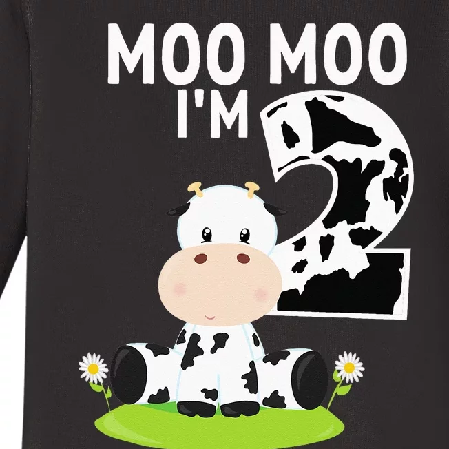 Moo Moo Im Two 2nd Birthday Funny Cute Cow Sounds Baby Long Sleeve Bodysuit