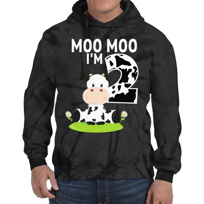 Moo Moo Im Two 2nd Birthday Funny Cute Cow Sounds Tie Dye Hoodie