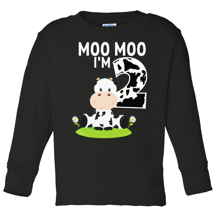 Moo Moo Im Two 2nd Birthday Funny Cute Cow Sounds Toddler Long Sleeve Shirt