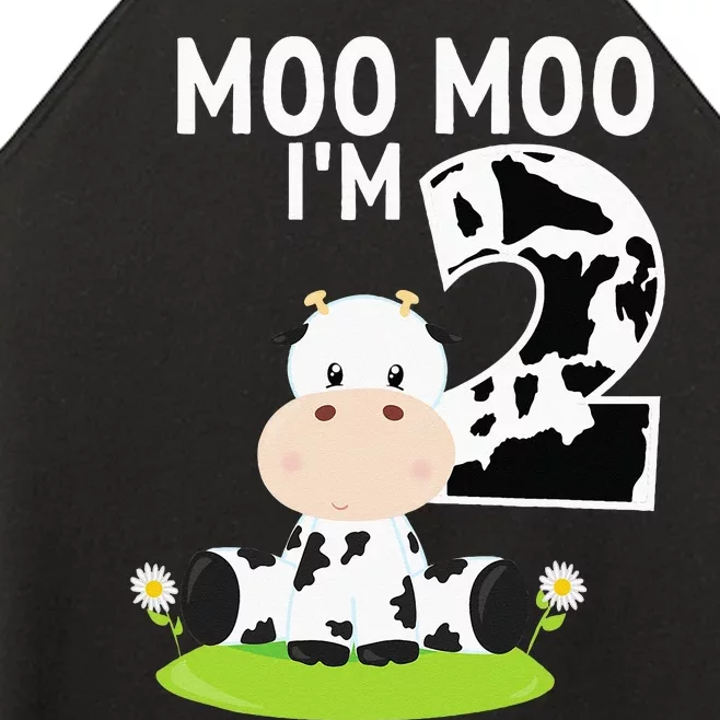 Moo Moo Im Two 2nd Birthday Funny Cute Cow Sounds Women’s Perfect Tri Rocker Tank