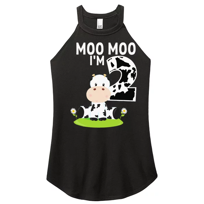 Moo Moo Im Two 2nd Birthday Funny Cute Cow Sounds Women’s Perfect Tri Rocker Tank