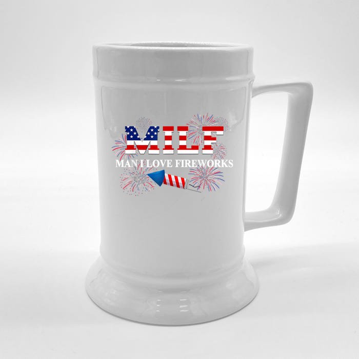 MILF Man I Love Fireworks Funny American Patriotic July 4th Front & Back Beer Stein