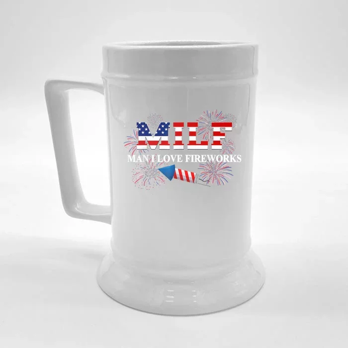 MILF Man I Love Fireworks Funny American Patriotic July 4th Front & Back Beer Stein